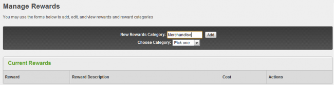 Rewards Admin Add Category